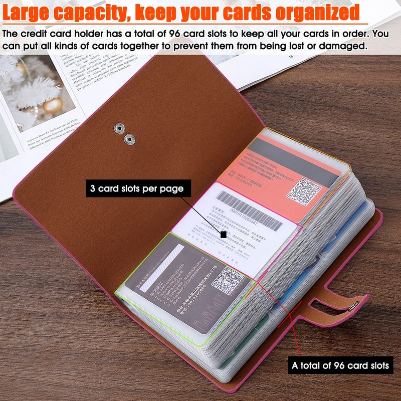 Romozi RFID Credit Card Holder  Leather Business Card Organizer with 96 Card Slots  Credit Card Case for Managing Your Different Cards and Important Documents to Prevent Loss or Damage (Rose Red) - Image 5